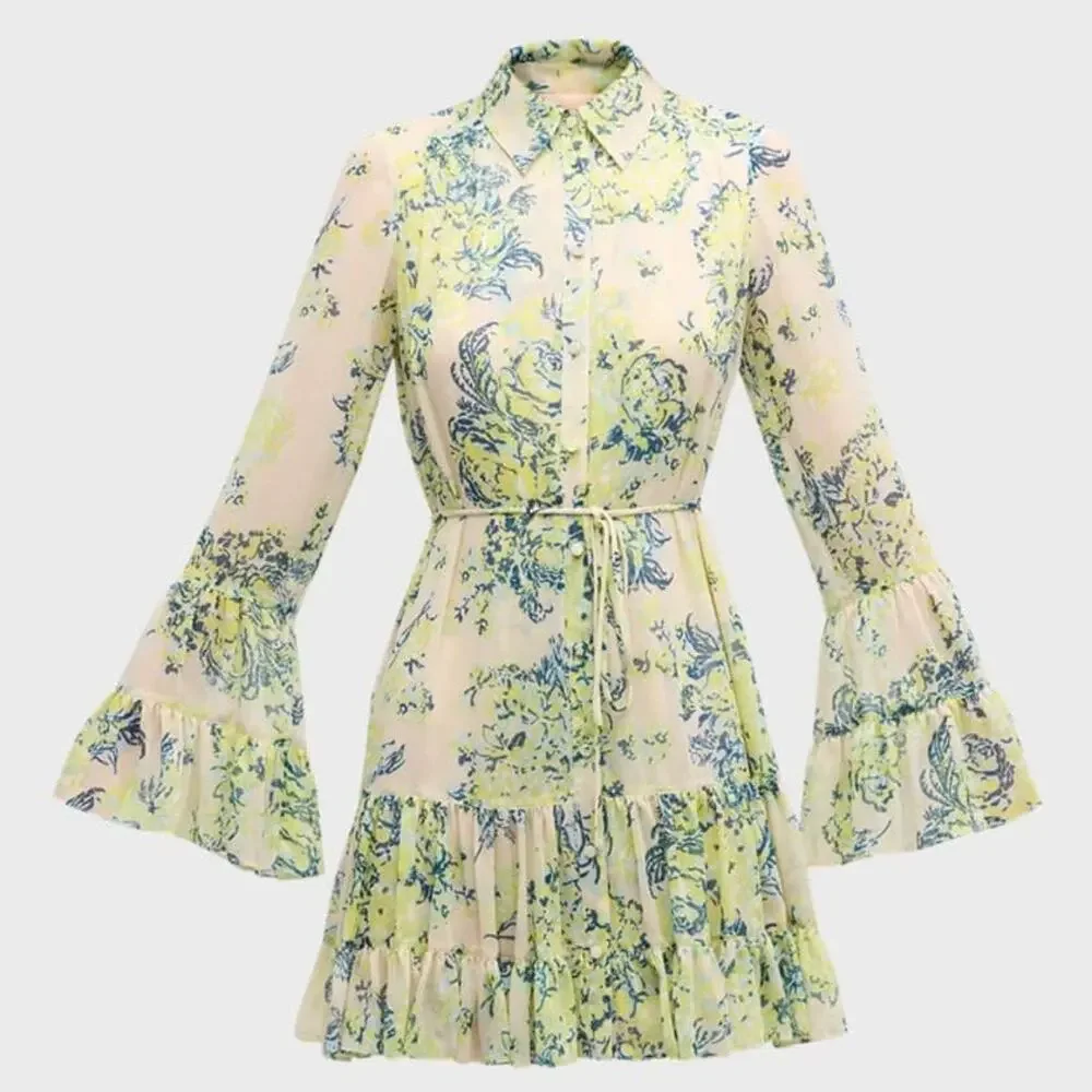 Cinq a Sept Lyra Floral Bell-Sleeve Mini Shirt Dress - Picture 5 of 6